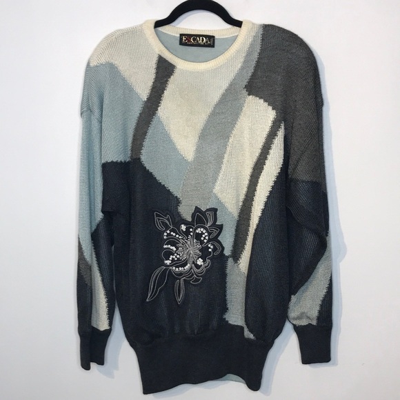 Escada Gray and Cream Crew Neck Sweater - Picture 1 of 14